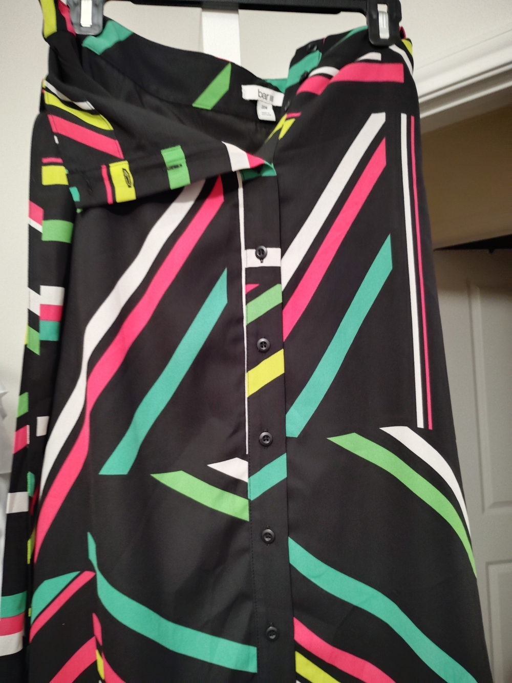 Bar III Black Dress with Neon Pink, Teal & Lime Geometric Stripes
